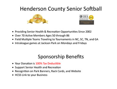 Henderson County Senior Softball Sponsor